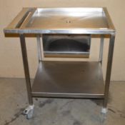 1 x Wheeled Stainless Steel Prep Bench with Drain Hole - Dimensions: 81.5 x 60.5 x 88cm - Ref: J1002
