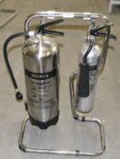 2 x Fire Extinguishers With Chrome Stand - Includes Water and Carbon Dioxide Extinguishers (Both Sea