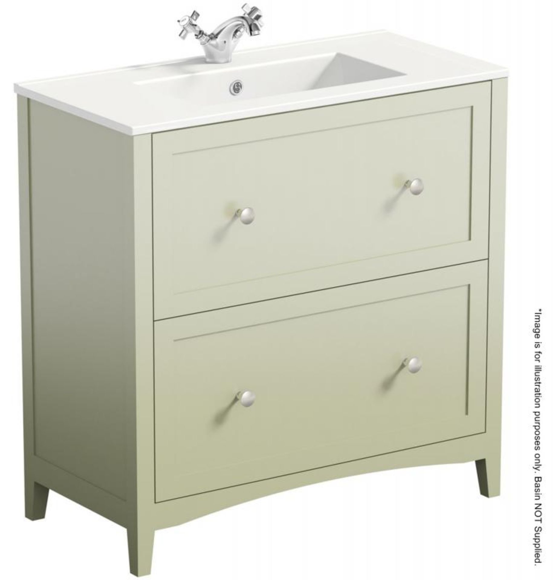 1 x Camberley 800 2-Drawer Soft Close Vanity Unit In Sage Green - New / Unused Stock - Dimensions: W - Image 3 of 8
