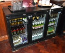 1 x Polar Three Door Backbar Bottle Cooler in Black - H92 x W135 x D52 cms - Ref BB583 TF - CL351 -