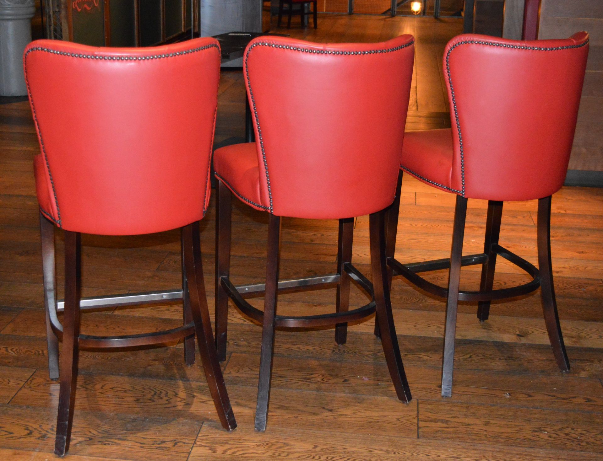 4 x Buttoned Back Bar Stools With Red Leather Upholstery - H113/76 x W49 x D50 cms - Image 3 of 6