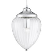 1 x Chrome Pendant Light With Clear Ribbed Optic Glass Shade - New Boxed Stock - CL323 - Ref: 1091CC