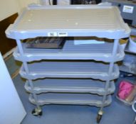 1 x Five Tier Tray Cleaning Trolley With Plastic Shelves and Castors - Ref BB205 TF - CL351 - Locati