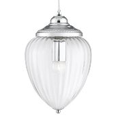 1 x Chrome Pendant Light With Clear Ribbed Optic Glass Shade - Brand New Boxed Stock -