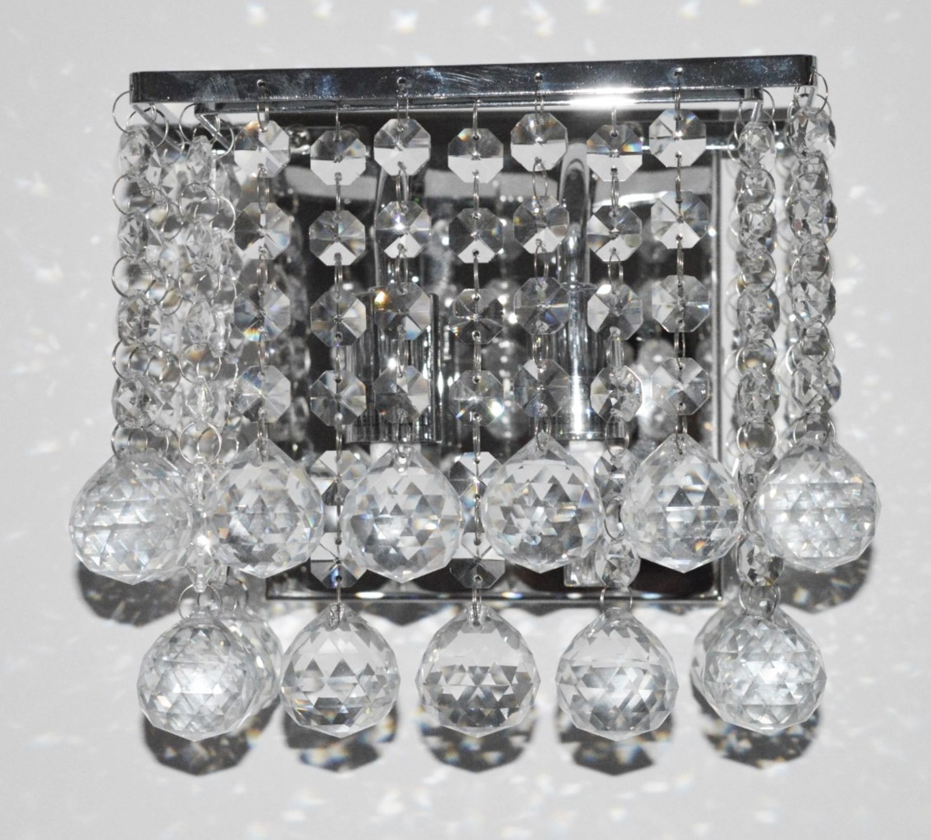 1 x Hanna Chrome 2 Light Square Wall Bracket With Clear Crystal Balls - Ex Display - RRP £67.20 - Image 2 of 3