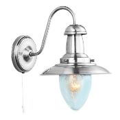 1 x Fisherman Satin Silver Wall Light With Oval Seeded Glass Shade- Brand New Boxed Stock - CL323 -