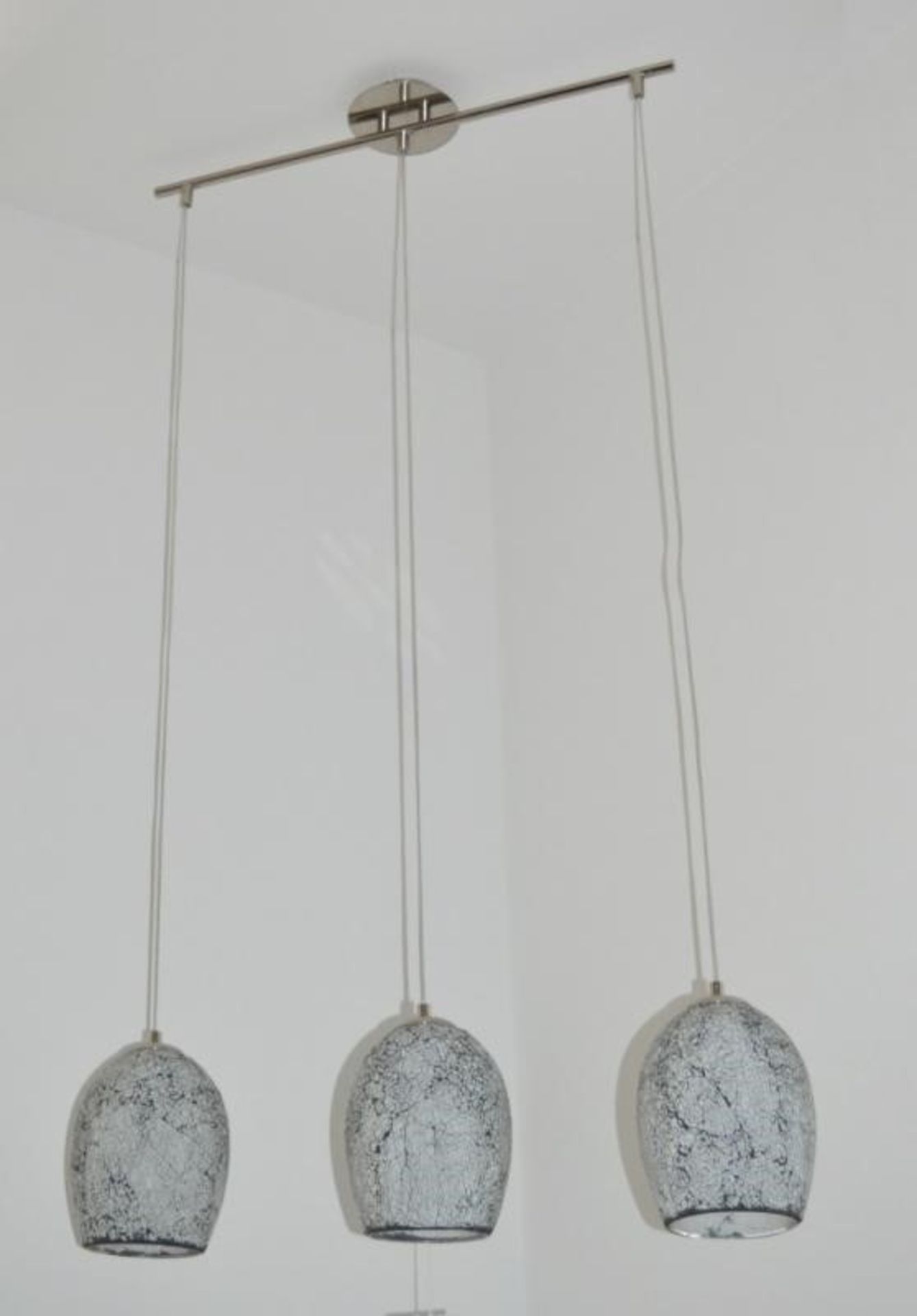1 x Crackle White Mosaic Glass 3 Light Fitting With Dome Shades and Satin Silver Trim - Ex Display S - Image 4 of 5
