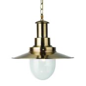 1 x Large Fisherman Antique Brass Pendant Light With Oval Seeded Glass Shade - New Boxed Stock - CL3