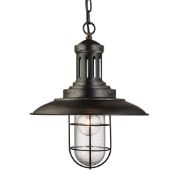 1 x Fisherman Black & Gold Pendant Light With Caged Seeded Glass Shade - New Boxed Stock - CL323 -