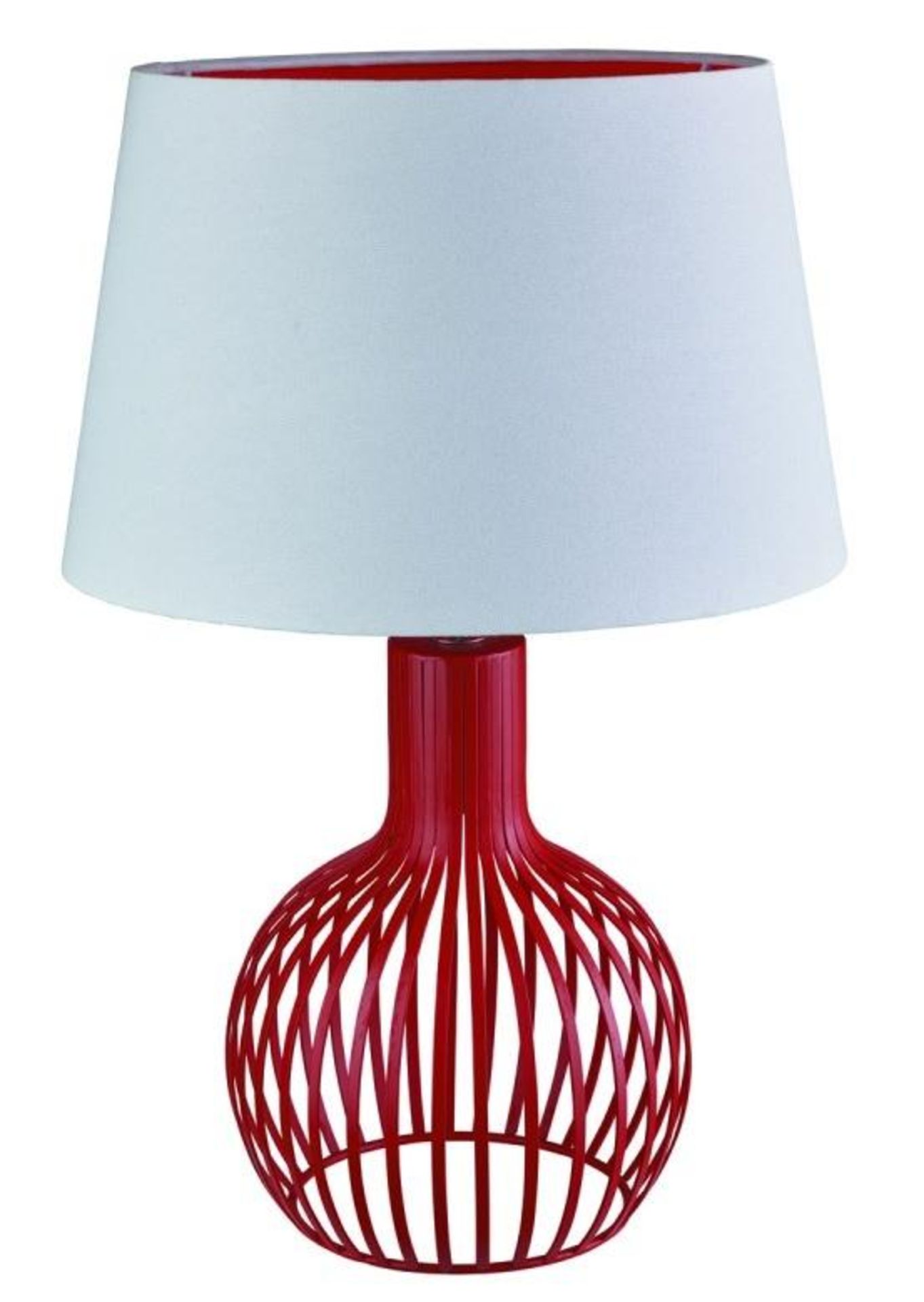 1 x Red Cage Table Lamp With White/Red Shade - Industry Influenced - New Boxed Stock - CL323 - Ref: