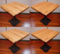 4 x Square Restaurant / Bistro Tables - Wooden Topped With A Metal Base - 70x70cm - Recently Removed