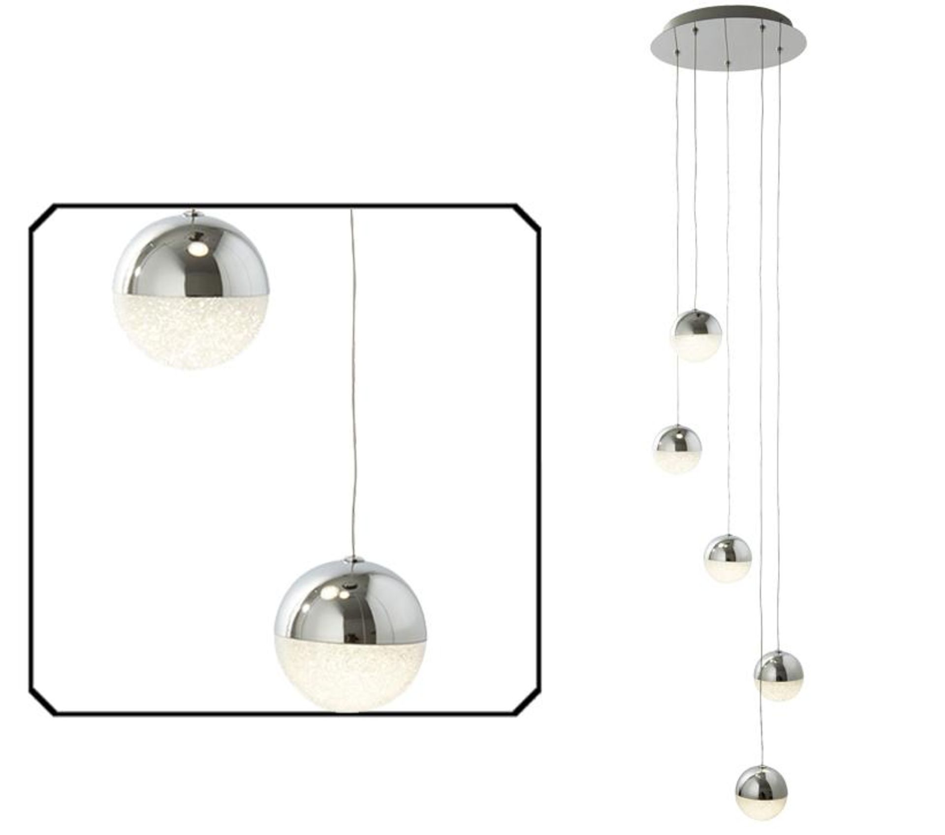 1 x Iceball LED Chrome 5 Light Multi-drop Pendant With Bubbleglass - New Boxed Stock - CL323 - Ref: - Image 2 of 2