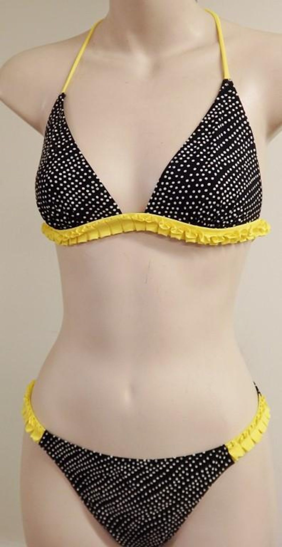 1 x Rasurel - Black Polka dot and Yellow Frill Gold Bikini - R21061 Touquet -Shorty - Size 2 - UK 32