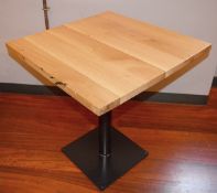 1 x Square Restaurant / Bistro Table - Wooden Topped With A Metal Base - 70x70 x H76cm