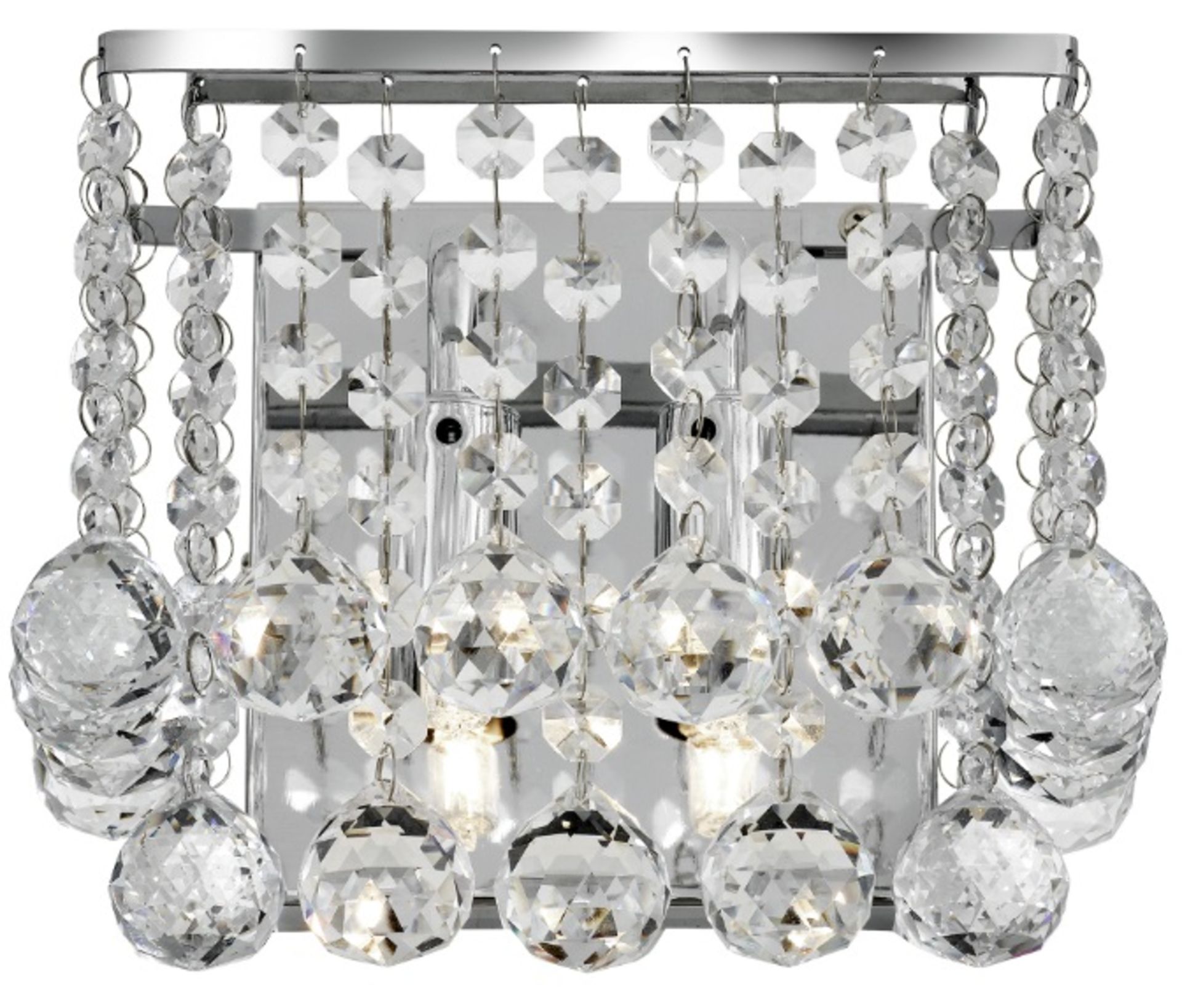 1 x Hanna Chrome 2 Light Square Wall Bracket With Clear Crystal Balls - Ex Display - RRP £67.20