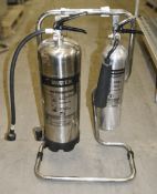 2 x Fire Extinguishers With Chrome Stand - Includes Water and Carbon Dioxide Extinguishers (Both Sea