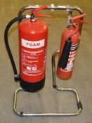 2 x Fire Extinguishers With Chrome Stand - Includes Foam and Carbon Dioxide Extinguishers - City Cen