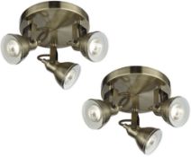 2 x Focus 3 Light Antique Brass Ceiling Spotlights With Round Plate - New Boxed Stock - CL323 - Ref: