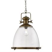 1 x Industrial Pendant Large 1 light , Painted Antique Brass, Clear Glass - Ex Display Stock - CL323