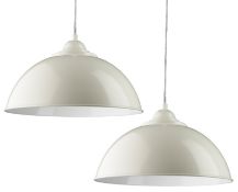 2 x Metal Dome Pendant Lights in Ivory With White Inner - New Boxed Stock - CL323 - Ref: 8140CR A1 -