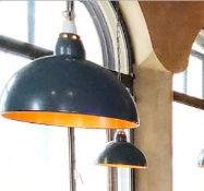 2 x Dome Pendant Ceiling Light Fittings With Chain And Black Fabric Flex - CL353