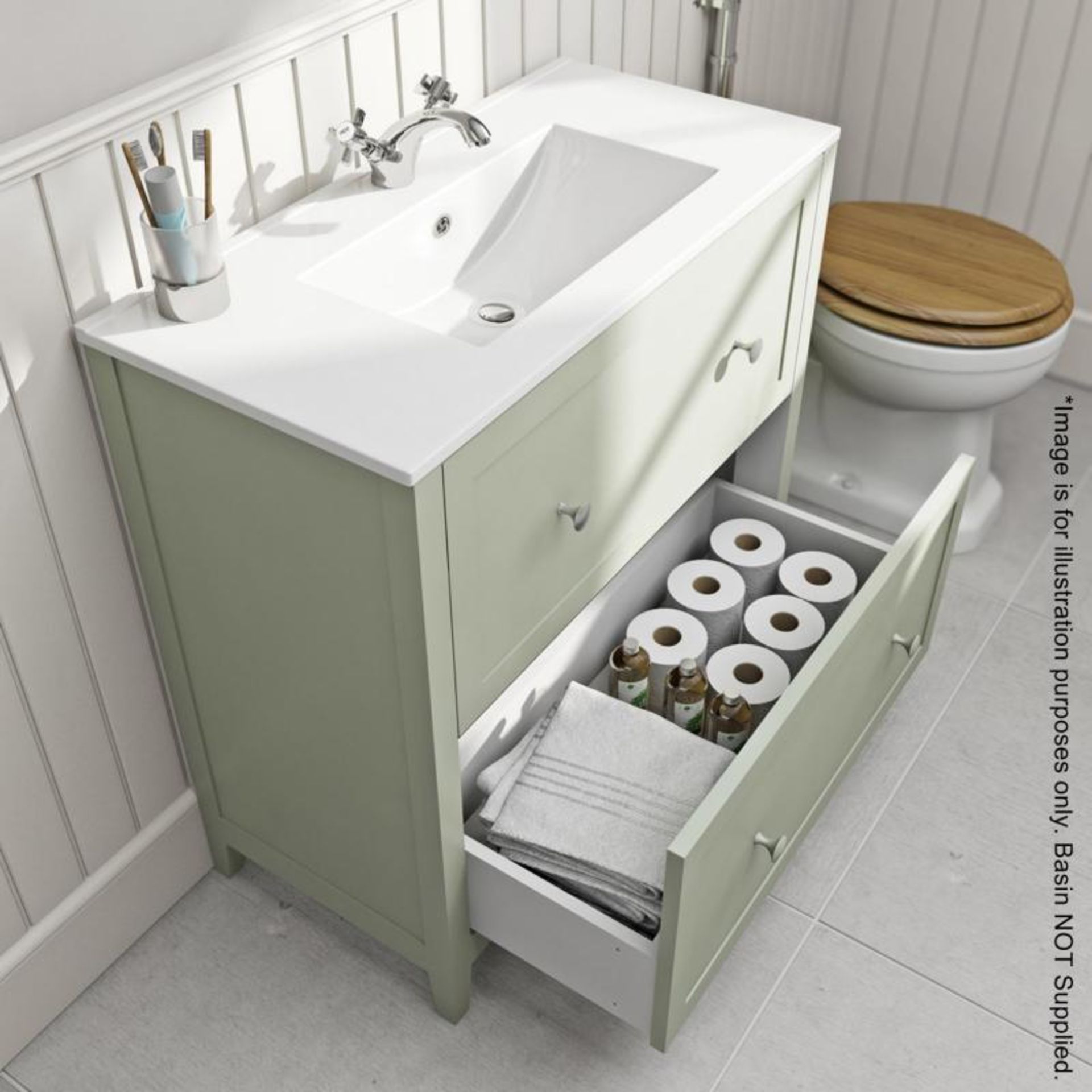 1 x Camberley 800 2-Drawer Soft Close Vanity Unit In Sage Green - New / Unused Stock - Dimensions: W - Image 7 of 8