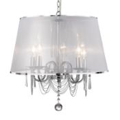 1 x Venetian Chrome 5 Light Fitting With White Viole Shade & Chain Link - New Boxed Stock - CL323 -