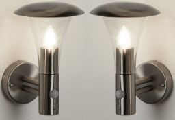 2 x Strand Ip44 Stainless Steel Outdoor Wall Lights With Clear Polycarbonate Diffuser - New Boxed