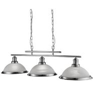 1 x Bistro Satin Silver 3 Light Ceiling Bar Pendant With Marble Glass Shades- Brand New
