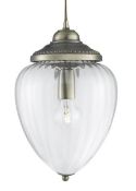 1 x Antique Brass Pendant Light With Clear Ribbed Optic Glass Shade - New Boxed Stock - CL323 - Ref: