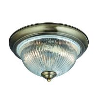 2 x American Diner Ip44 Antique Brass Flush Fitting, Clear Ribbed Glass/Bathroom use- Ex Display