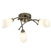 1 x Opera Antique Brass 3 Light Semi-flush Fitting With Opal Glass Shades - New Boxed Stock - CL323