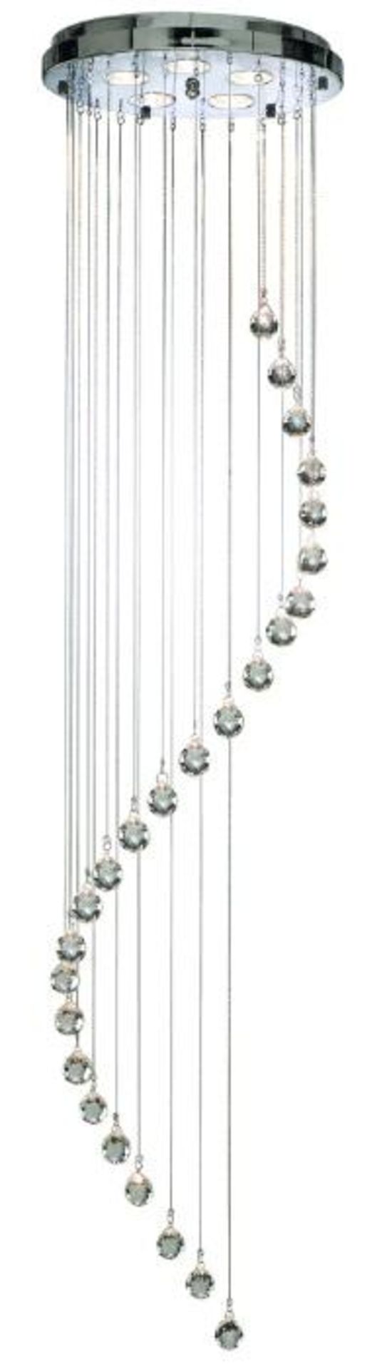 1 x Chrome 5-Light Multi-drop Pendant Fitting With Crystal Balls - 180cm Drop (Adjustable) - New Bo