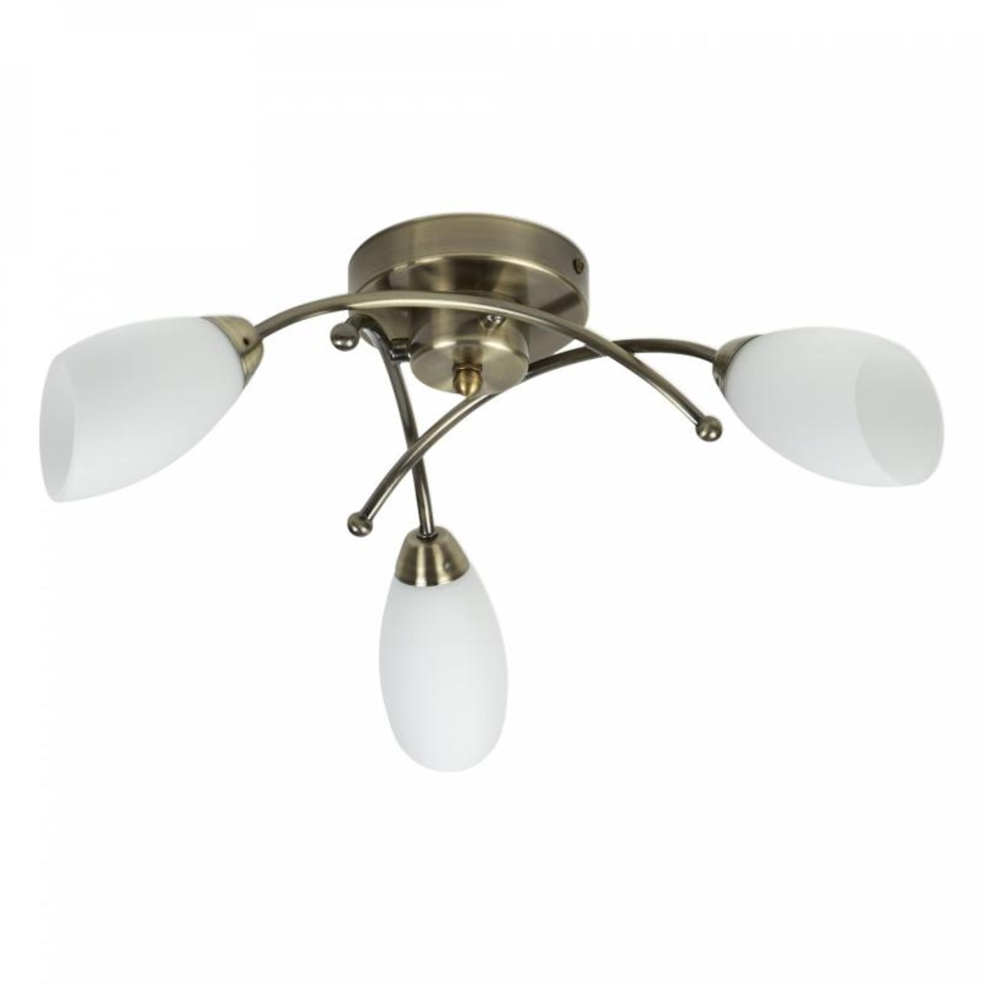1 x Opera Antique Brass 3 Light Semi-flush Fitting With Opal Glass Shades - New Boxed Stock - CL323 - Image 2 of 2