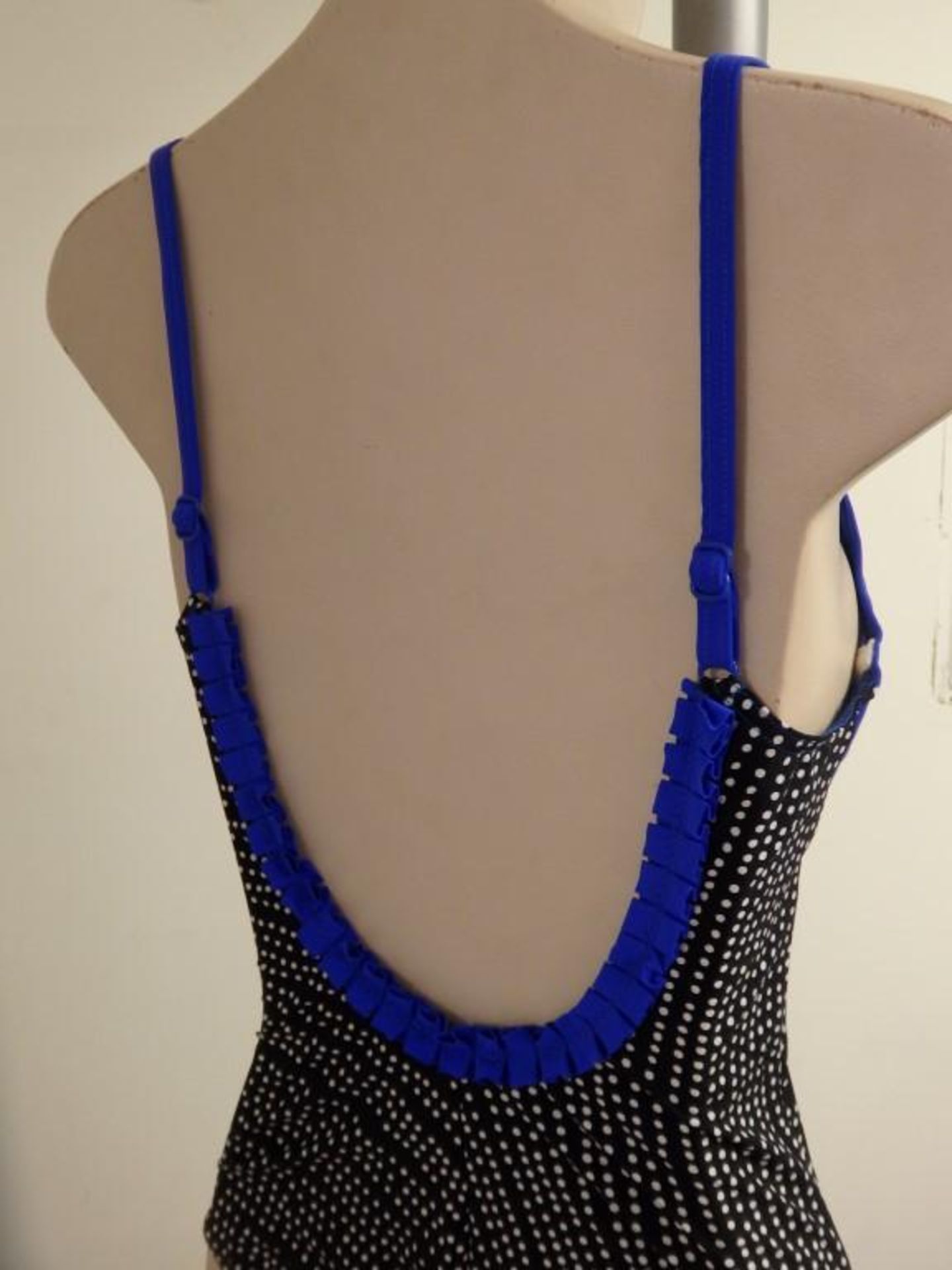 1 x Rasurel - Black Polka dot with royal blue trim & frill Tobago Swimsuit - B21039 - Size 2C - UK 3 - Image 2 of 8