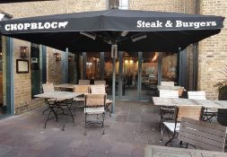 1 x Large Commercial Garden Patio Parasol In Black Canvas - Recently Removed From A City Centre Stea