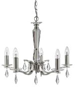 1 x Royale Satin Silver Metal 5-Light Ceiling Fitting With Hexagonal Glass Sconces - New Boxed Stock
