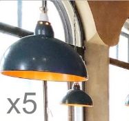5 x Dome Pendant Ceiling Light Fittings With Chain And Black Fabric Flex - CL353