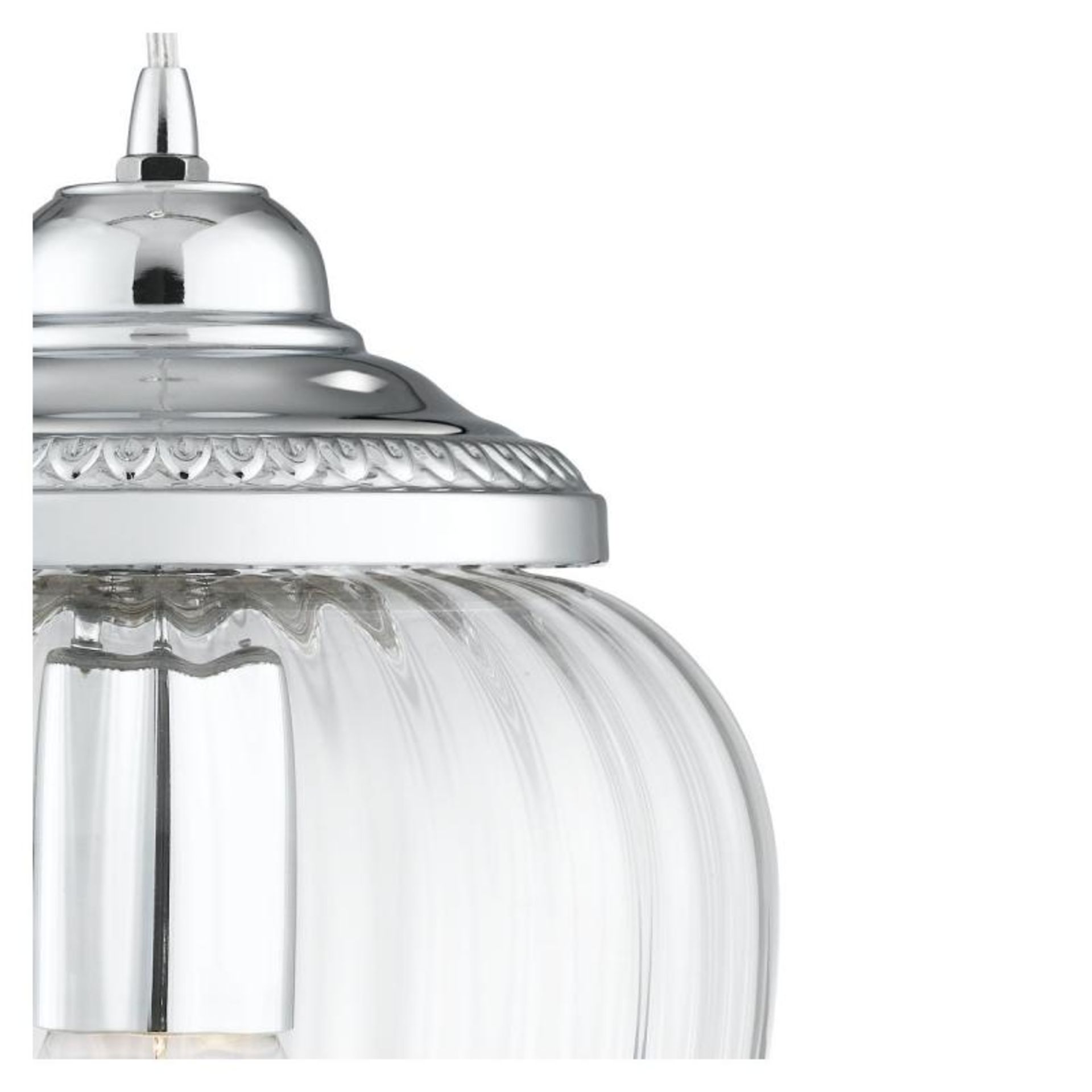 1 x Chrome Pendant Light With Clear Ribbed Optic Glass Shade - New Boxed Stock - CL323 - Ref: 1091CC - Image 3 of 3