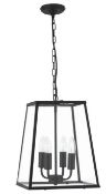 1 x Voyager Matt Black Tapered 4-Light Lantern With Clear Glass Metal Panels - New Boxed Stock - CL3