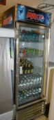 1 x True Single Door Upright Drinks Display Fridge With Pepsi Max Decals and Stainless Steel Exterio