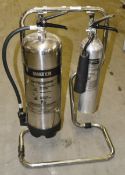 2 x Fire Extinguishers With Chrome Stand - Includes Water and Carbon Dioxide Extinguishers (Both Sea