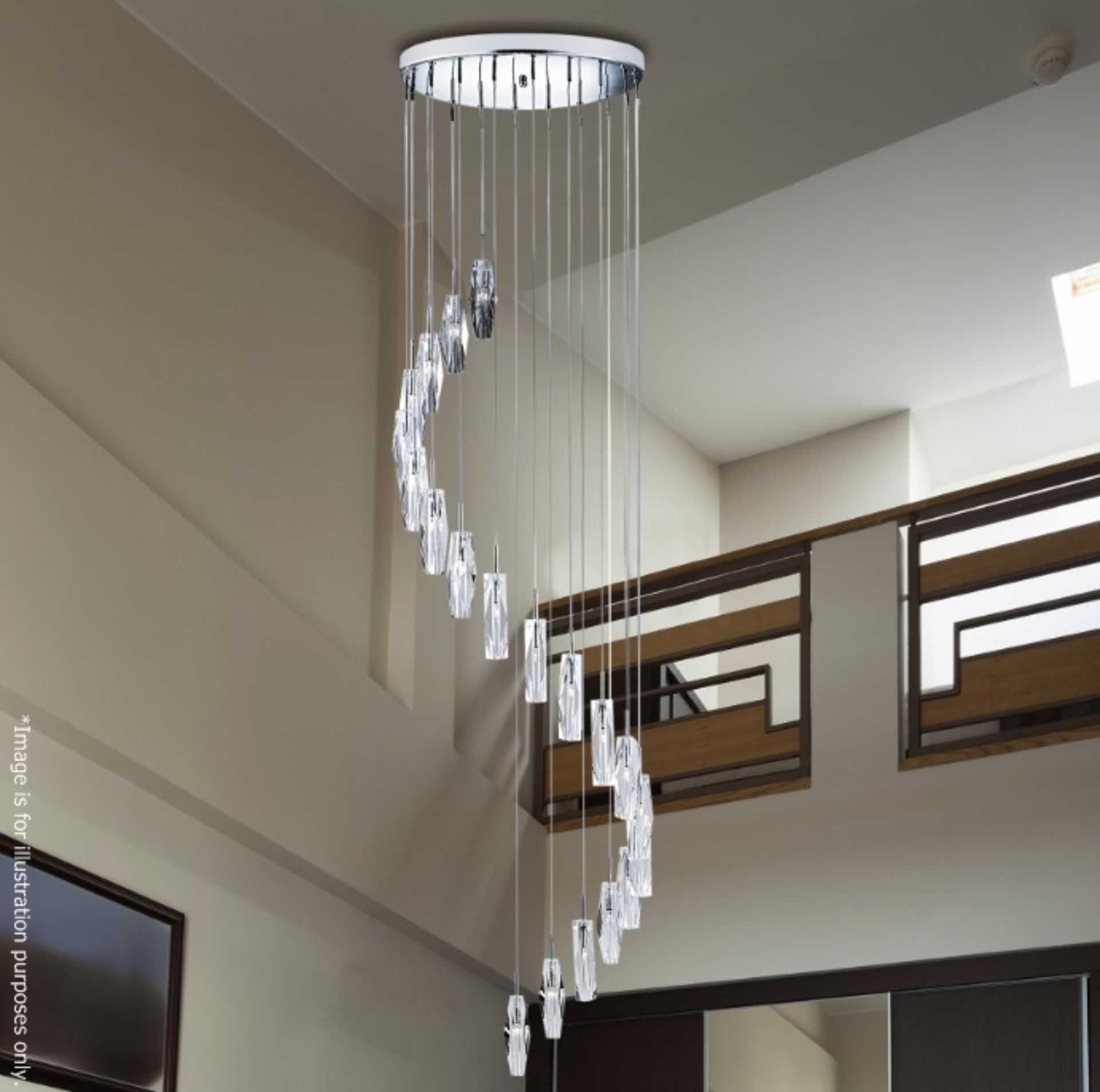 1 x Sculptured Ice Chrome 20 Light Dingle Dangle Pendant With Crystal Glass - RRP £792.00