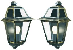 2 x New Orleans Aluminium Ip44 Black and Gold Outdoor Wall Light With Clear Glass - New Boxed