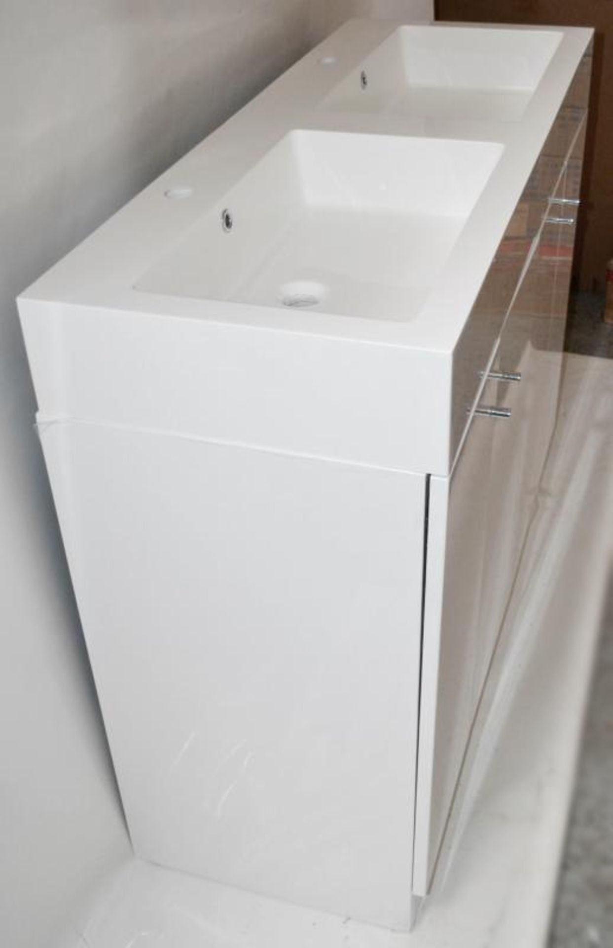 1 x Gloss White 1200mm 4-Door Double Basin Freestanding Bathroom Cabinet - New & Boxed Stock - CL307 - Image 7 of 7