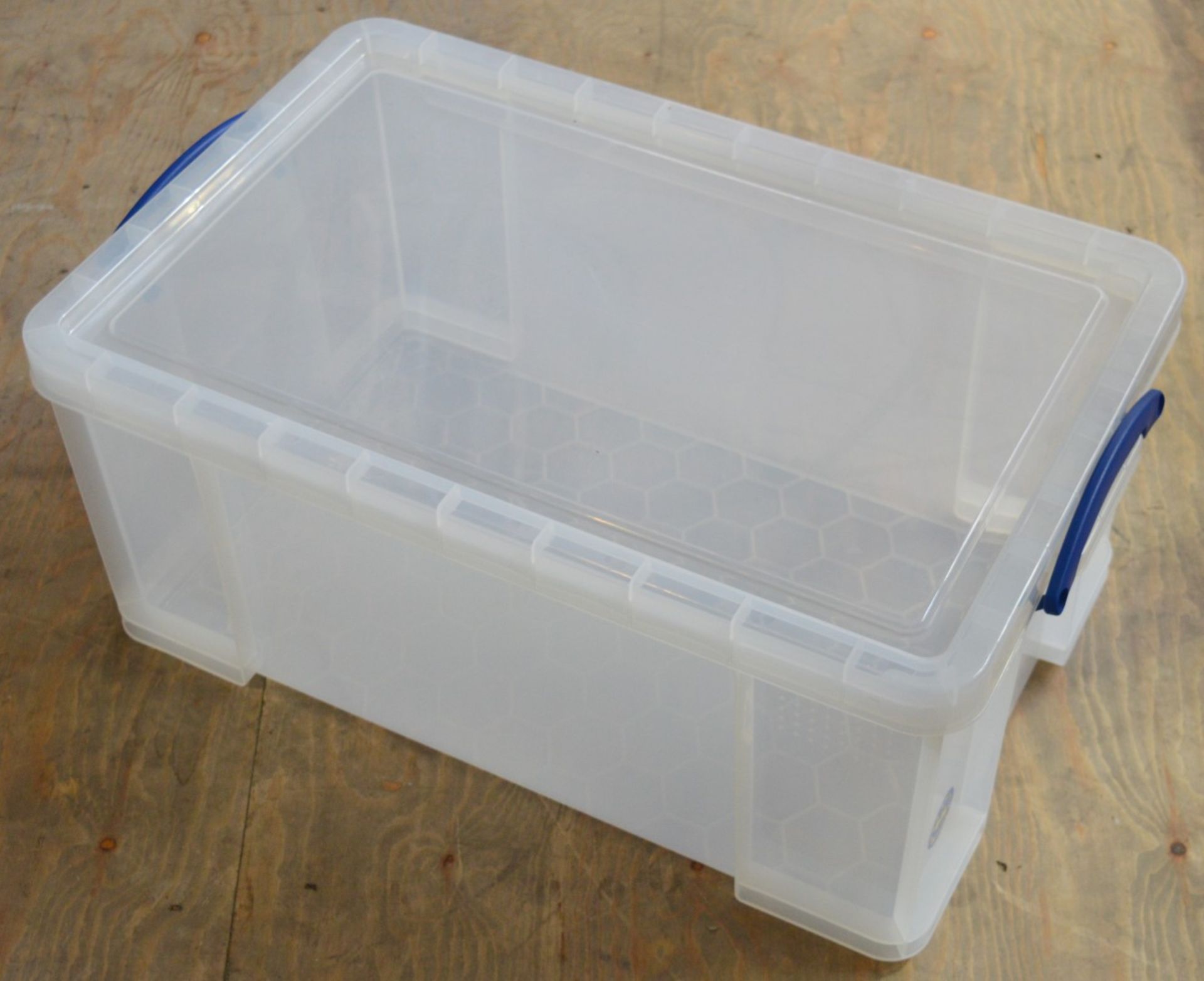 5 x Really Useful 64L Clear Plastic Stackable Storage Boxes - CL327 - Very Good Condition - - Image 2 of 4