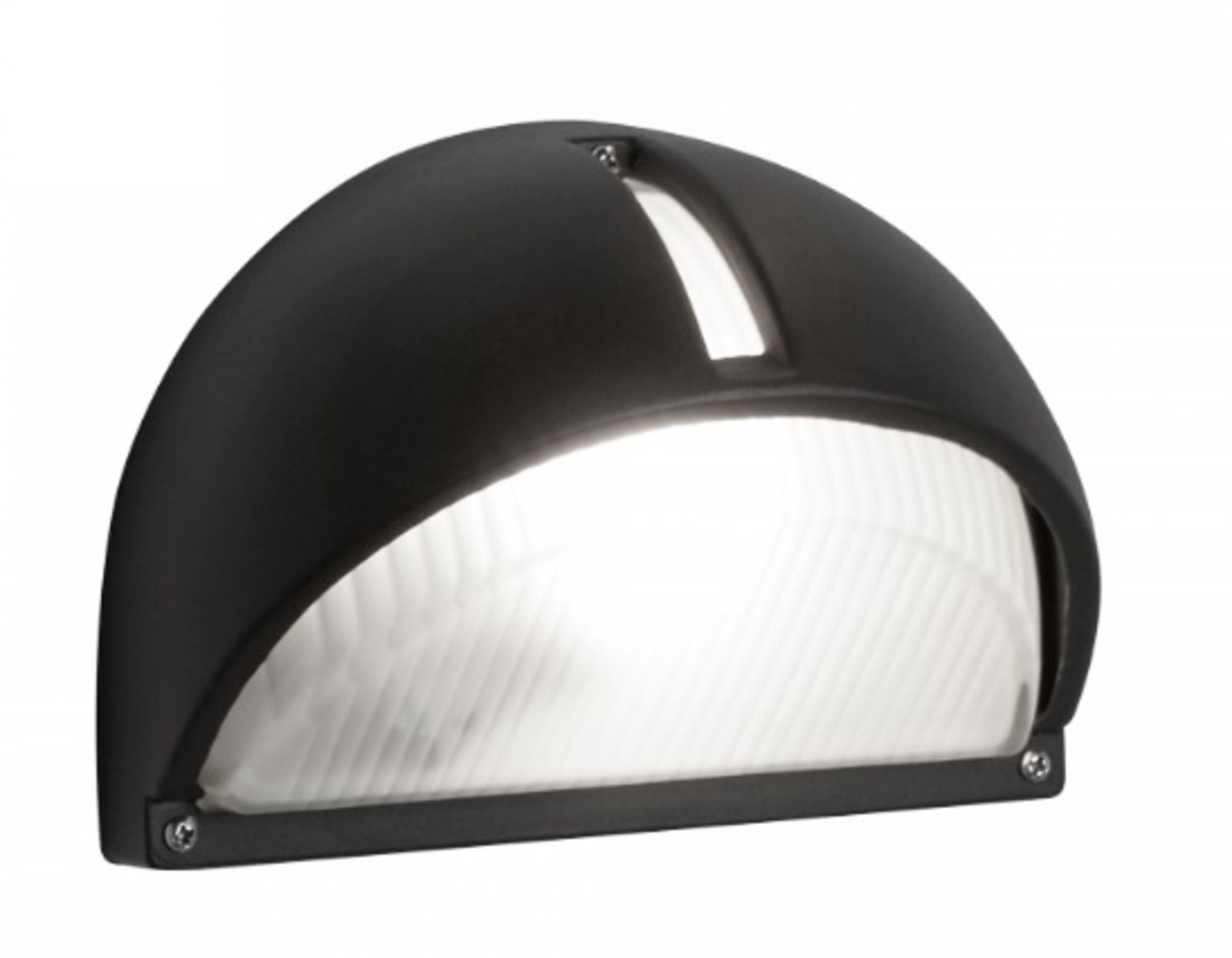 1 x Black Die Cast Aluminium IP44 Half Moon Outdoor Light Fitting With Ridged Frosted Glass - J226