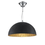 1 x Black Metal Dome Pendant Light With Internal Gold Finish and Height Adjustable Fitting - New Box