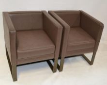 8 x Contemporary Chairs With Brown Faux Leather Cushioned Seat Pads - Recently Removed From UK