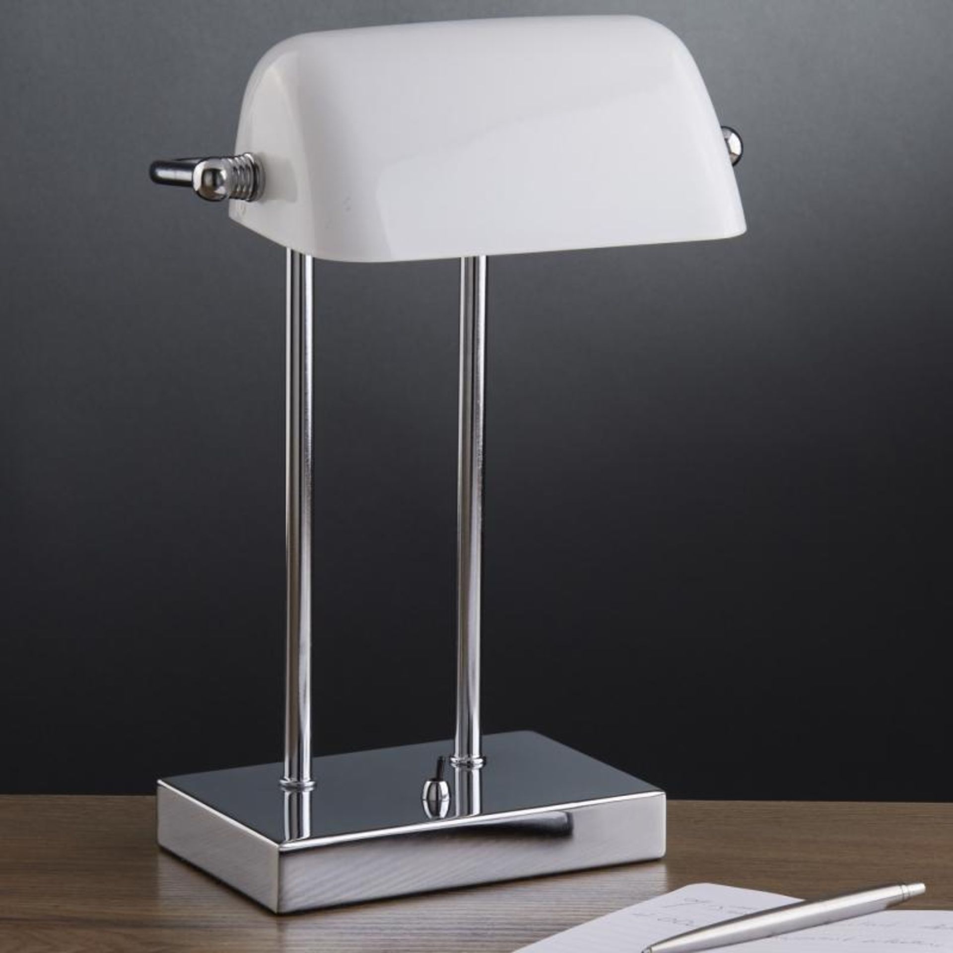 1 x Bankers Style Chrome Table Lamp With White Glass Shade - New Boxed Stock - CL323 - Ref: 1200CC / - Image 2 of 3